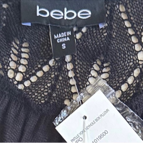 Bebe Black Short Sleeve Pointelle Knit Sweater Size Small - Picture 7 of 8